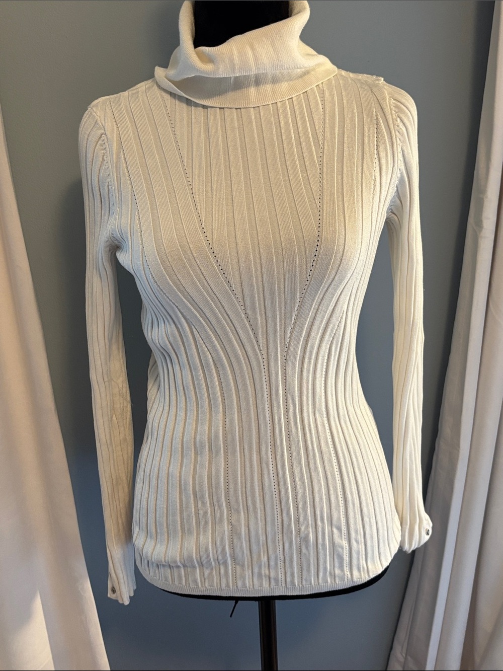 White House Black Market Cream Ribbed Cowl Neck Sweater